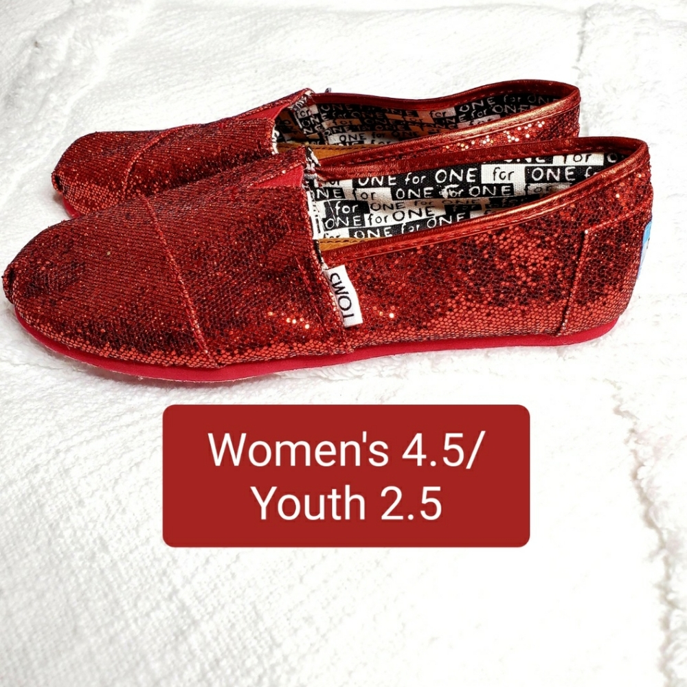 NEW TOMS - Red Sparkly Slipons